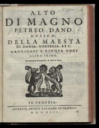 Mogens Pedersön: Madrigali a cinque voci. Libro primo. Alto